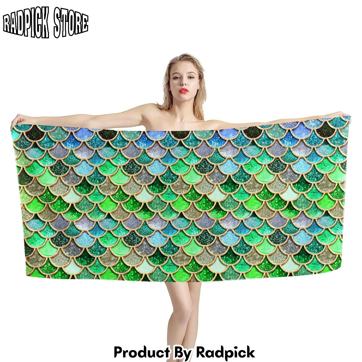3d the most green and blue sparkle mermaid tail in the ocean custom beach towel rp88711